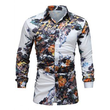 

Floral Wash Paint Pattern Button Up Vintage Shirt, Multicolor