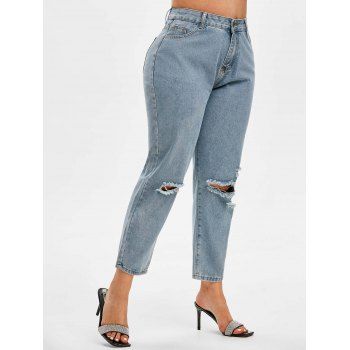 

Ripped Mid Rise Plus Size Tapered Jeans, Light blue