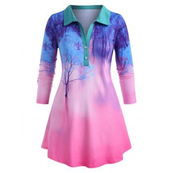 

Plus Size Ombre Color Half Button Top, Multicolor