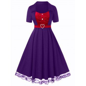 

Plus Size Velvet Lace Hem A Line Retro Dress, Purple iris