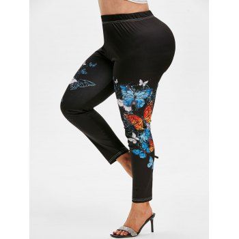 

Plus Size Butterfly Print Fitted Leggings, Black