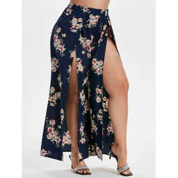Image of Plus Size High Slit Floral Print Palazzo Pants
