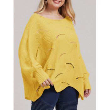 

Plus Size Open-knit Asymmetric Sweater, Yellow