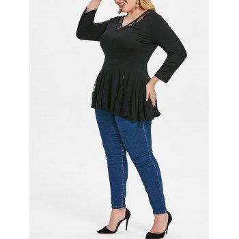 

Plus Size Lace Panel V Neck Tunic Top, Black