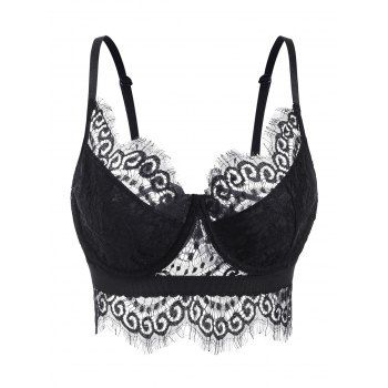 

Scalloped Eyelash Lace Underwire Plus Size Bralette, Black