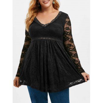 

Plus Size Lace Empire Waist Blouse, Black