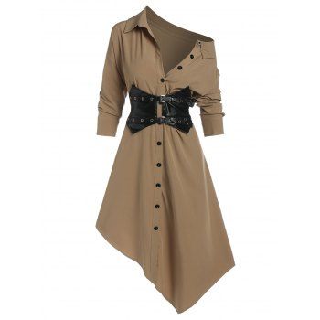 Image of Asymmetrical Long Sleeve Shirt and Corset Belt