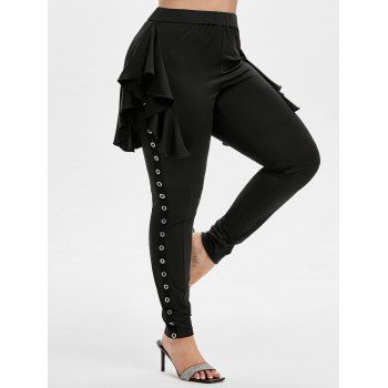 

Plus Size Ruffle Grommet High Waisted Pants, Black