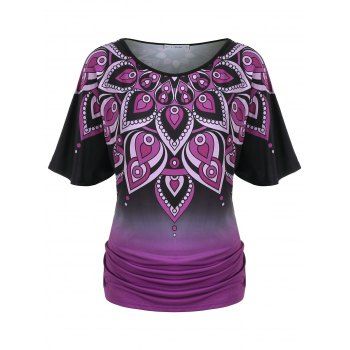 

Plus Size Ombre Print Ruched Flutter Sleeve Tee, Black