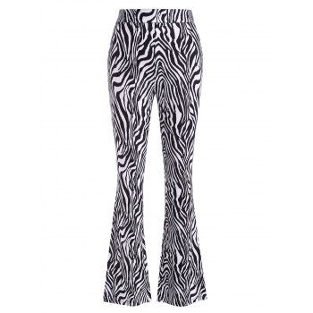 Zebra Print Bell Bottom Pants, Black