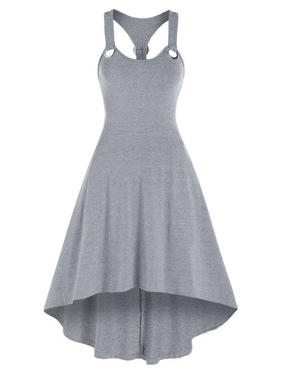 Robe Haute Basse Simple à Bretelle à Œillet - Gris Clair M