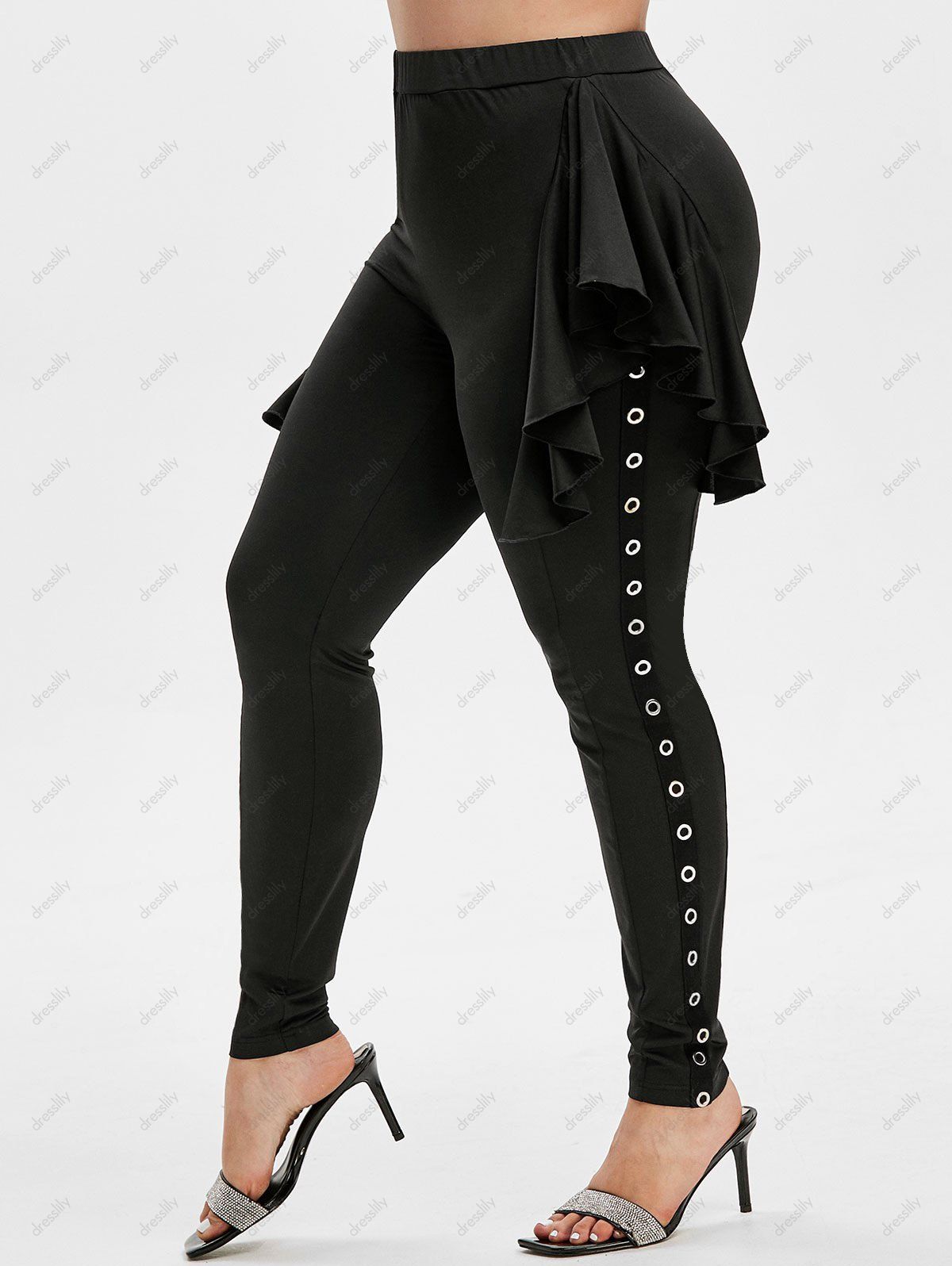 [40% OFF] 2021 Plus Size Ruffle Grommet High Waisted Pants In BLACK ...