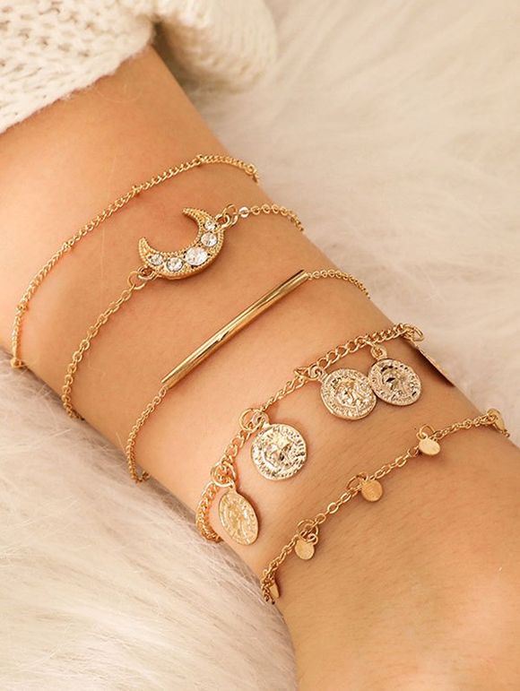 Ensemble de Bracelets Pièce de Monnaie Croissant avec Strass - d'or 