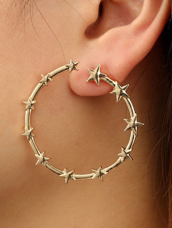 Boucles d'Oreilles Cercle en Forme d'Etoile en Alliage - d'or 
