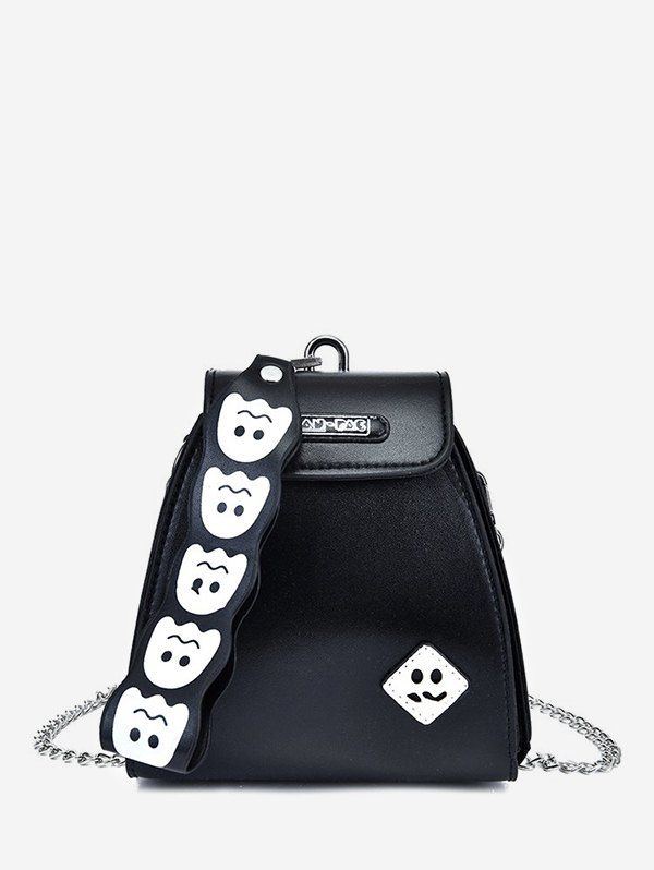 Cute Ghost Pattern Leather Mini Tote Bag - BLACK 
