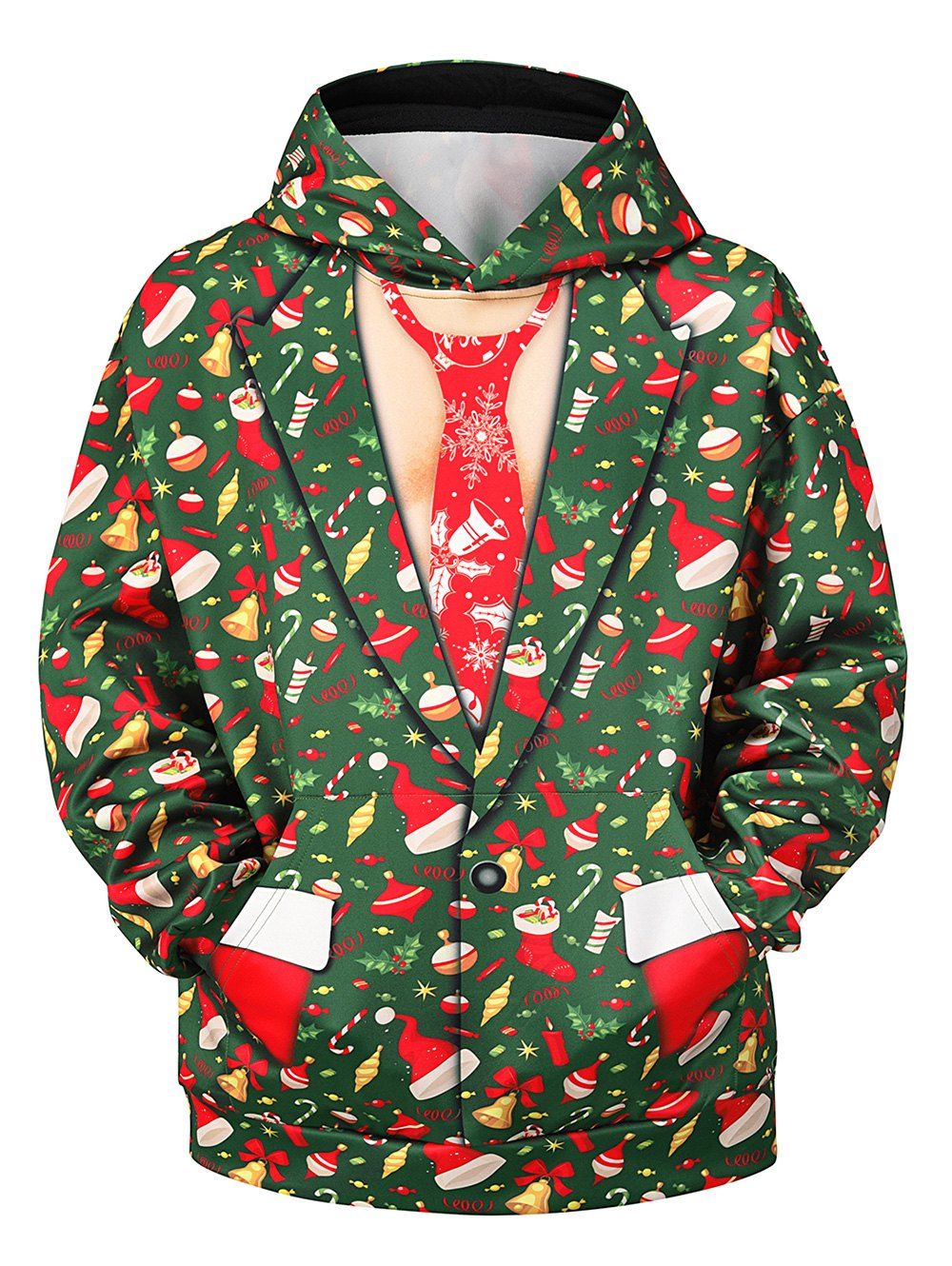3D Christmas Suit Allover Print Drop Shoulder Pullover Hoodie - FERN GREEN L