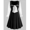 Robe Mi-longue en Blocs de Couleurs avec Nœud Papillon Grande Taille - Noir 3X