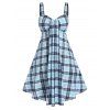 Robe à Carreaux Imprimé à Taille Haute de Grande Taille - Bleu Dodger 4X