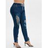 Ripped Frayed Hem Drawstring Plus Size Skinny Jeans - BLUE 5XL