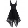 Robe Mouchoir Fleur en Dentelle sans Manches - Noir XL