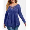 T-shirt Asymétrique Croisé Teinté de Grande Taille avec Rivet - Bleu Myrtille 1X