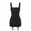 Mini Robe Elastique à Bretelle à Cordon en Avant - Noir L