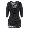 T-shirt Drapé Panneau en Dentelle de Grande Taille - Gris Carbone 5X