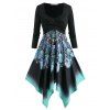 Robe Mouchoir Tordue Imprimée à Manches Longues de Grande Taille - Noir 2X