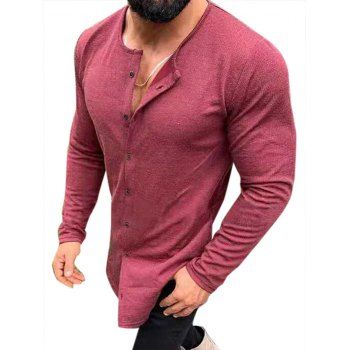

Plain Button Up Casual T Shirt, Deep red