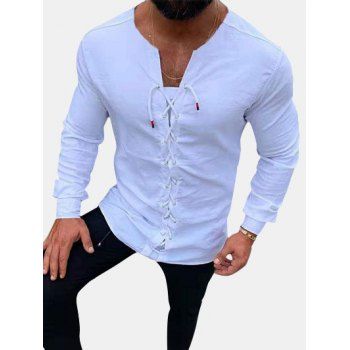 

Plain Lace Up Long Sleeve Leisure Shirt, White