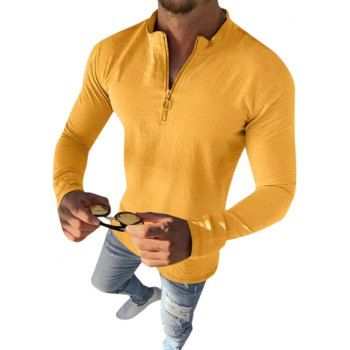 

Plain O-ring Half Zipper Stand Collar Casual T Shirt, Yellow