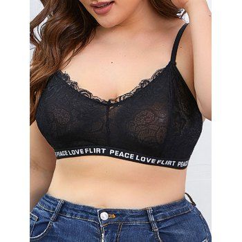 

Plus Size Letter Tape Lace Bralette, Black