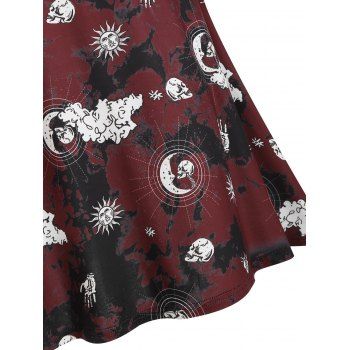Tie Dye Skull Sun Moon Print Ruched Gothic Cami Dress