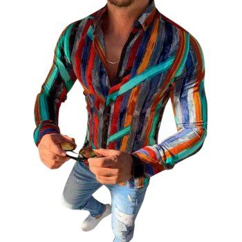 Image of Brush Stroke Paint Pattern Button Down Casual Shirt