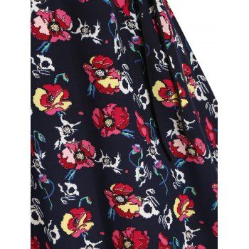 Floral Skull Print High Waist Sleeveless Dip Hem Dress