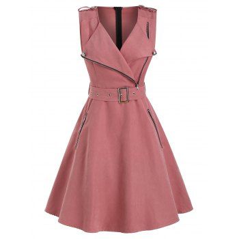 Image of Sleeveless Half Zip Belted Dress