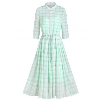 

Plaid Print Toggle Drawstring Dress and Slip Dress, Algae green