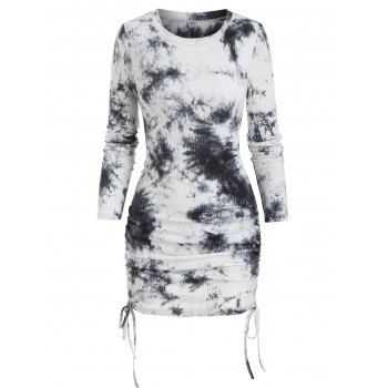 

Tie Dye Print Ribbed Cinched Sheath Dress, Multicolor a