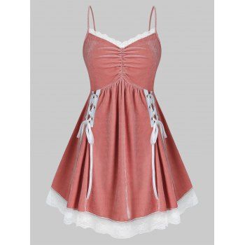 

Plus Size Velvet Lace-up Cami Lingerie Dress, Pink