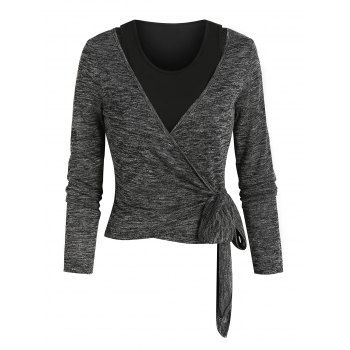 

Knotted Heathered Wrap T-shirt and Crop Top, Carbon gray