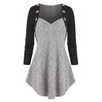 

Mock Button Sweetheart Neck Patch Knitwear, Black