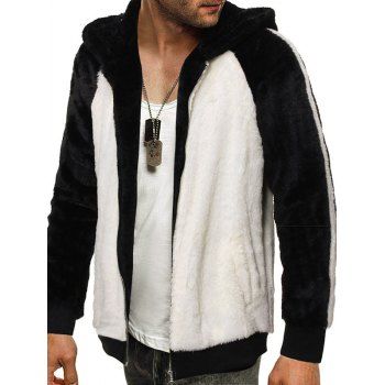 

Raglan Sleeve Hooded Contrast Faux Fur Fluffy Jacket, Milk white