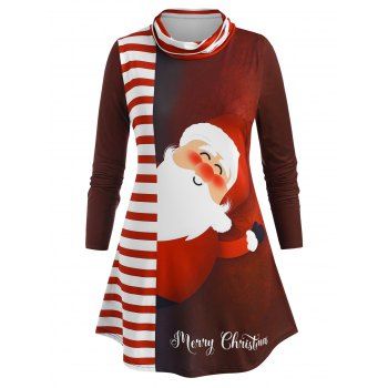 

Plus Size Christmas Santa Claus Print Striped T Shirt, Deep red