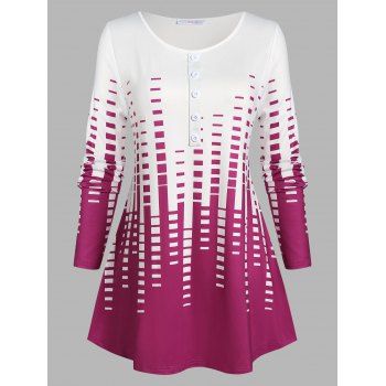 

Plus Size Button Gradient Geometric Printed T Shirt, Light pink