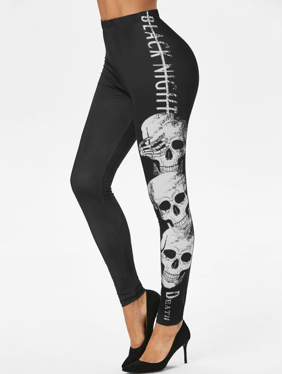 Legging d'Halloween Moulant Motif de Crâne à Taille Haute - Noir 3XL