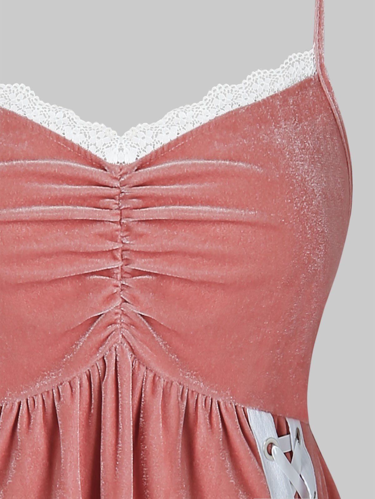 [32% OFF] 2021 Plus Size Velvet Lace-up Cami Lingerie Dress In PINK