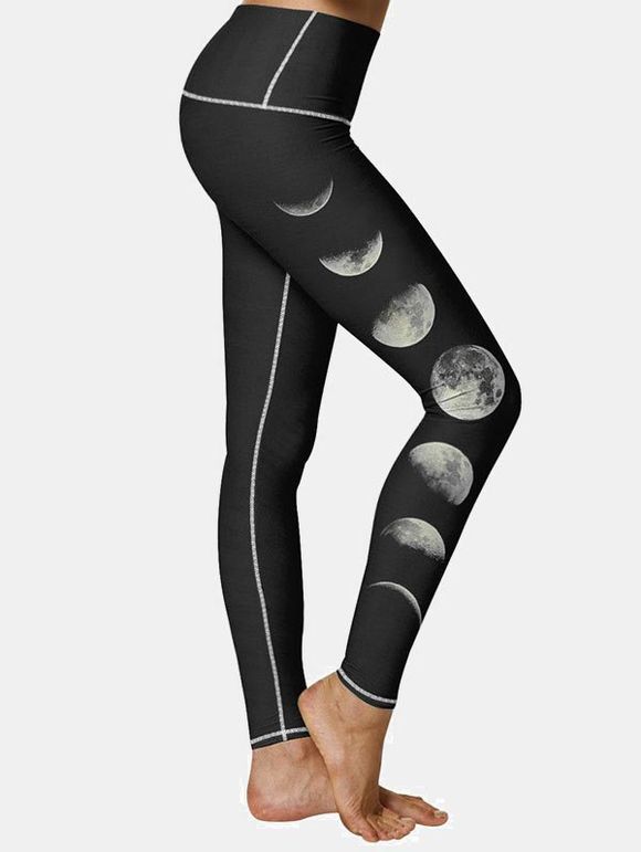 Pantalon Moulant Imprimé Eclipse Lunaire Détaillé - Noir XL
