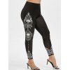 Legging d'Halloween Crâne Imprimée à Coupe Haute de Grande Taille - Noir 5X