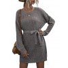 Robe Pull Chinée avec Ceinture - Gris M