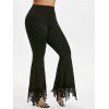 Pantalon en Dentelle Insérée à Coupe Haute de Grande Taille à Ourlet de Cloche - Noir 3X